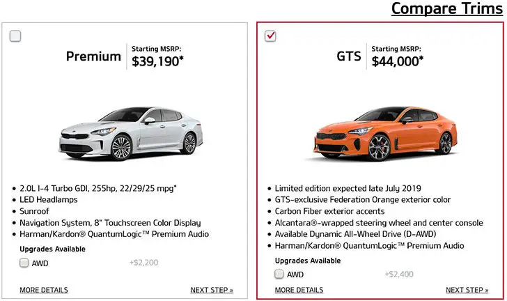 Select Kia Stinger GTS trim level