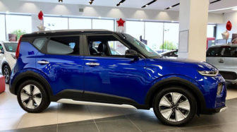 UK: Kia Soul EV displayed in a showroom